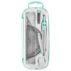 Готовальня BRAUBERG SCHOOL KIT, 9 предметов, циркуль 125 мм, чертежные принадлежности, мятный цвет, 210716