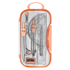 Готовальня BRAUBERG SCHOOL KIT, 11 предметов, циркуль 115 мм, циркуль 125 мм, чертежные принадлежности, персиковый цвет, 210717