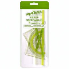 Набор чертежный ЮНЛАНДИЯ &laquo;ГЕОМЕТРИЯ&raquo; (линейка 18 см, 2 треугольника, транспортир), зеленая шкала, 210740