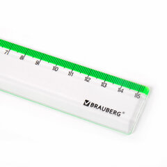 Линейка пластиковая 15 см BRAUBERG &laquo;FRESH ZONE&raquo;, прозрачная, с салатовой шкалой, 210748