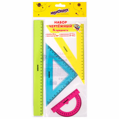 Набор чертежный большой ЮНЛАНДИЯ &laquo;Color&raquo;, (линейка 30 см, 2 треугольника, транспортир), 210756