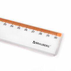 Линейка пластиковая 30 см BRAUBERG &laquo;FRESH ZONE&raquo;, прозрачная, с оранжевой шкалой, 210759
