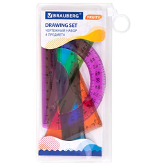 Набор чертежный малый BRAUBERG &laquo;FRUITY&raquo; (линейка 15 см, 2 треугольника, транспортир), пенал, 210770