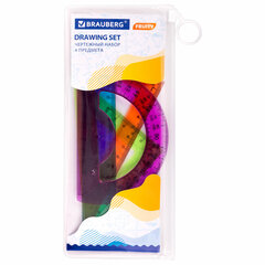 Набор чертежный средний BRAUBERG &laquo;FRUITY&raquo; (линейка 20 см, 2 треугольника, транспортир), пенал, 210771
