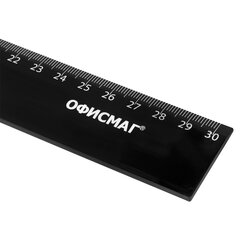 Линейка пластиковая 30 см, ОФИСМАГ, черная, пакет, 210778