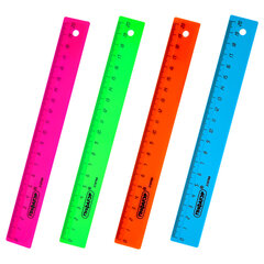 Линейка пластиковая 20 см, ПИФАГОР, неоновая, ассорти, 210788