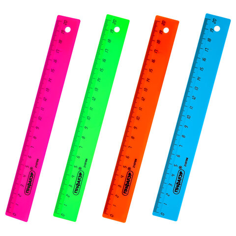 Линейка пластиковая 20 см ПИФАГОР, непрозрачная, неоновая, ассорти, 210788