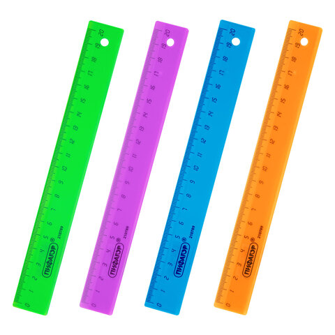 Линейка пластиковая 20 см ПИФАГОР, прозрачная, неоновая, ассорти, 210789