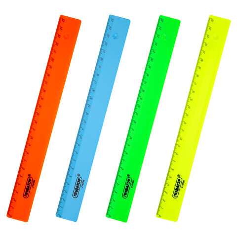 Линейка пластиковая 25 см ПИФАГОР, непрозрачная, неоновая, ассорти, 210790