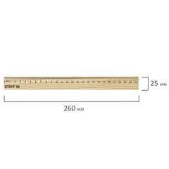 Линейка деревянная 25 см, STAFF, канадская сосна, 210799