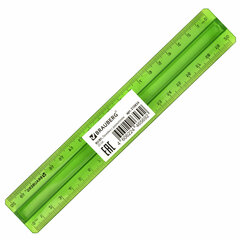 Линейка пластиковая 20 см, BRAUBERG, с держателем, прозрачная, неоновая, ассорти, 210834