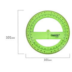Транспортир пластиковый 10 см, 360 градусов, ПИФАГОР, прозрачный, неоновый, ассорти, 210848