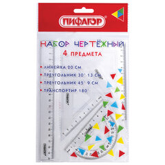 Изображение товара Чертежный набор ПИФАГОР из прозрачного пластика для черчения и геометрии