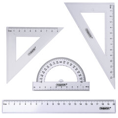 Набор чертежный ПИФАГОР (линейка 20 см, 2 треугольника, транспортир), прозрачный, 210852