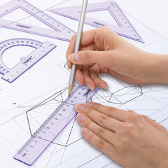 Набор чертежный ПИФАГОР (линейка 16 см, 2 треугольника, транспортир), прозрачный, пастельные цвета, ассорти, 210855