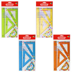 Набор чертежный большой ПИФАГОР (линейка 30 см, 2 треугольника, транспортир), прозрачный, неоновый, ассорти, 210856