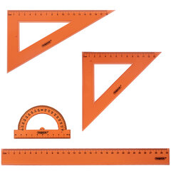 Набор чертежный большой ПИФАГОР (линейка 30 см, 2 треугольника, транспортир), прозрачный, неоновый, ассорти, 210856