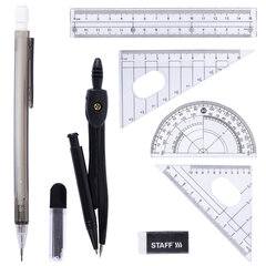 Готовальня STAFF &laquo;College&raquo; 9 предметов: циркуль 120 мм, чертежные принадлежности, механический карандаш, пластиковый пенал, 210863
