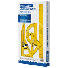 Набор чертежный для классной доски Compact (2 треугольника, транспортир, циркуль, складная линейка 100 см), BRAUBERG, 210872