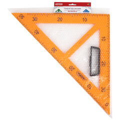 Треугольник прямоугольный для классной доски, пластиковый 30&times;30&times;50 см, с держателем, ПИФАГОР, 210875