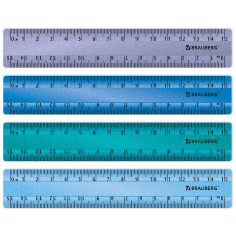 Линейки пластиковые 15 см металлик BRAUBERG, НАБОР 4 штуки, непрозрачные, пенал, 210882 - фото 2