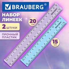 Линейки пластиковые 15, 20 см, пастельные, BRAUBERG, НАБОР 2 штуки, европодвес, 210886