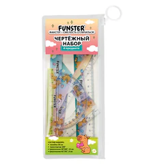 Набор чертежный FUNSTER (ФАНСТЕР), линейка 20 см, 2 треугольник, транспортир, &laquo;КАПИБАРЫ&raquo;, пенал, 210913