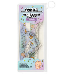 Набор чертежный FUNSTER (ФАНСТЕР), линейка 20 см, 2 треугольник, транспортир, "ЗВЕРУШКИ", пенал, 210914