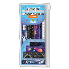 Линейки пластиковые 15 см FUNSTER (ФАНСТЕР), &laquo;КОСМОС&raquo;, НАБОР 4 штуки, пенал, 210916