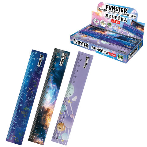 Линейка пластиковая 15 см, FUNSTER (ФАНСТЕР), "КОСМОС", ассорти, дисплей, 210917