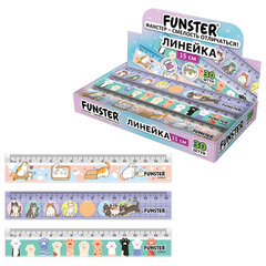 Линейка пластиковая 15 см, FUNSTER (ФАНСТЕР), &laquo;КОТЫ&raquo;, ассорти, дисплей, 210918