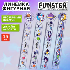 Линейка пластиковая 15 см, фигурная, FUNSTER (ФАНСТЕР), &laquo;КОСМОНАВТЫ&raquo;, прозрачная, ассорти, европодвес, 210920