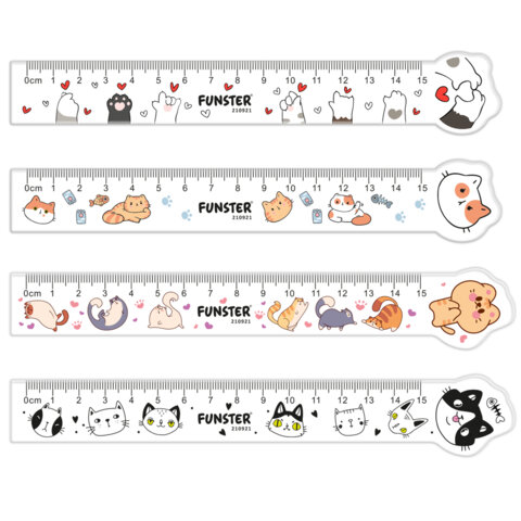 Линейка пластиковая 15 см фигурная, FUNSTER, "КОТЫ", прозрачная, ассорти, европодвес, 210921 - фото 2