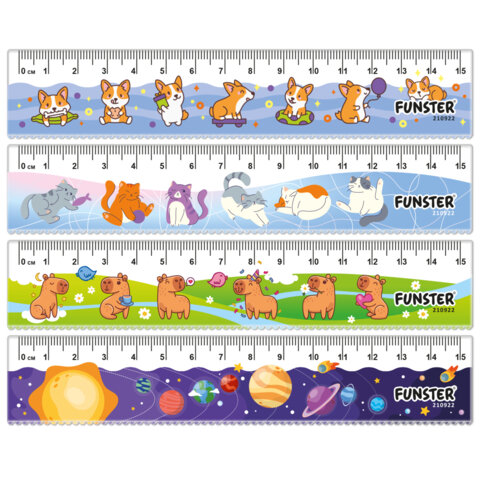 Линейка пластиковая 15 см с волнистым краем, FUNSTER, ассорти 4 дизайна, европодвес, 210922 - фото 2