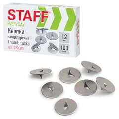 Кнопки канцелярские STAFF &laquo;EVERYDAY&raquo;, 12 мм х 100 шт., РОССИЯ, в картонной коробке, 220009