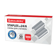 Скобы для степлера №24/<wbr/>6, 1000 штук, BRAUBERG, до 30 листов, 220950