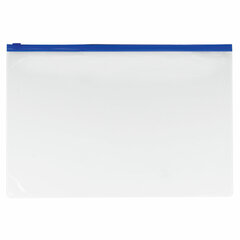 Папка-конверт на молнии А4 (230&times;333 мм), прозрачная, молния синяя, 0,11 мм, BRAUBERG, 221010