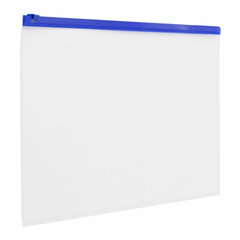 Папка-конверт на молнии А4 (230&times;333 мм), прозрачная, молния синяя, 0,11 мм, BRAUBERG, 221010