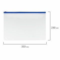 Папка-конверт на молнии А4 (230&times;333 мм), прозрачная, молния синяя, 0,11 мм, BRAUBERG, 221010