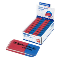Изображение товара Ластик BRAUBERG «Assistant 80», 41×14×8 мм, красно-синий, прямоугольный, скошенные края, 221034
