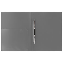 Папка с металлическим скоросшивателем и внутренним карманом BRAUBERG &laquo;Диагональ&raquo;, серебристая, до 100 листов, 0,6 мм, 221353