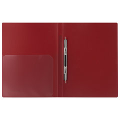 Папка с металлическим скоросшивателем и внутренним карманом BRAUBERG &laquo;Диагональ&raquo;, темно-красная, до 100 листов, 0,6 мм, 221355