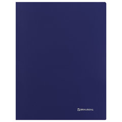 Папка с боковым металлическим прижимом и внутренним карманом BRAUBERG &laquo;Диагональ&raquo;, темно-синяя, до 100 листов, 0,6 мм, 221357