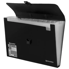 Папка-портфель пластиковая BRAUBERG А4 (332&times;245&times;35 мм), 13 отделений, фактура диагональ, черная, 221375