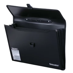 Папка-портфель пластиковая BRAUBERG А4+ (390&times;260&times;40 мм), 3 отделения, фактура линейная, черная, 221389