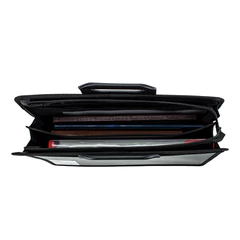 Папка-портфель пластиковая BRAUBERG А4+ (390&times;320&times;120 мм), 4 отделения, фактура под дерево, черная, 221391