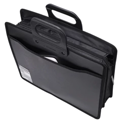 Папка-портфель пластиковая BRAUBERG А4+ (390&times;320&times;120 мм), 4 отделения, фактура под дерево, черная, 221391