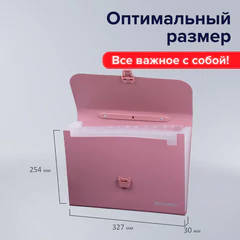 Папка-портфель пластиковая BRAUBERG А4 (327&times;254&times;30 мм), 13 отделений, розовая, 221441