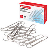 Скрепки большие 50 мм, BRAUBERG, никелированные, 50 шт., в картонной коробке, РОССИЯ, 221525