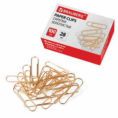Изображение товара Скрепки BRAUBERG 28 мм 100 шт. золотистые в картонной коробке